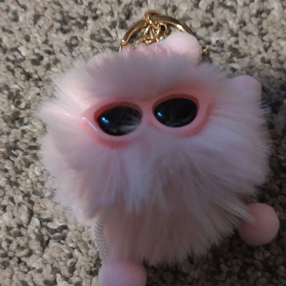 Cute Pink Fluffy Keychain with Gold Accents